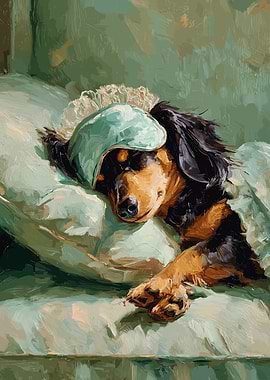 Dachshund Dog Sleeping with Sleep Mask