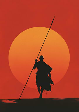 Warrior with Spear at Sunset