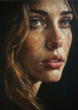 Stunning portrait of young woman with intense gaze and flowing hair