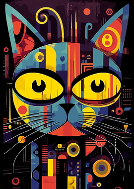 Abstract Geometric Cat Portrait