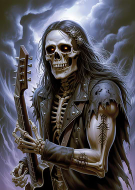 Skeleton Guitarist with Spiked Jacket