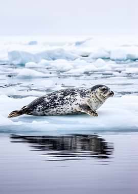 Seal resting on ice floe