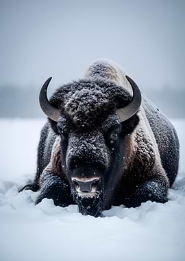 Bison in the snow