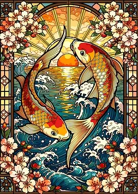 Koi Fish and Cherry Blossoms