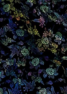 Dark Floral Pattern with Roses Moody Hues