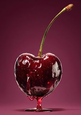 Heart-shaped cherry with stem