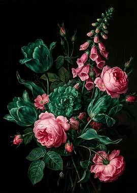 Vintage Night Garden - Dark Botanical Wildflowers