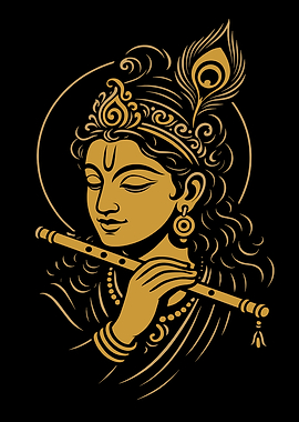 Krishna Playing Flute with Peacock Feather