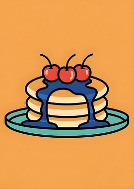 Stack of Pancakes with Cherries and Syrup