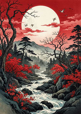 Serene Stream of the Red Autumn