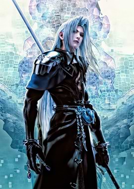 Sephiroth with Long Silver Hair and Sword