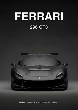 black Ferrari 296 GT3 Race Car