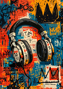 Graffiti Headphones with Crown Motif