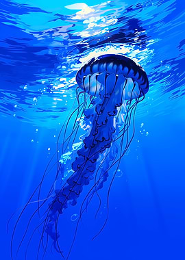 Blue Jellyfish Underwater