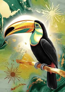Elegant Toucan on a Golden Branch