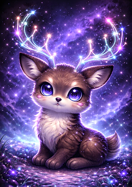 Cute Fawn with Star Antlers in Space