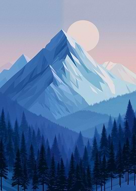 Minimalist Mountain Landscape with Sun