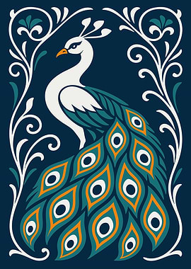 Elegant Peacock with Ornate Border