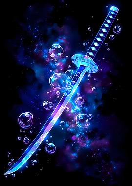 Neon Katana in Cosmic Nebula