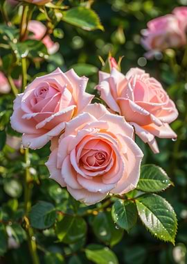 Pink Roses with Water Droplets