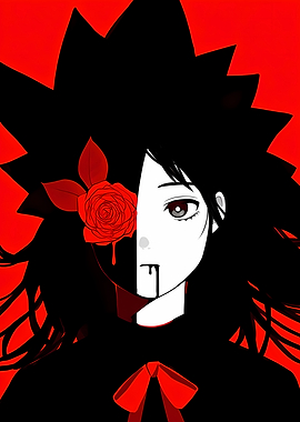 Anime Girl with Rose and Blood