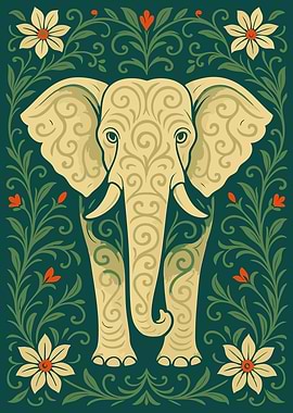 Ornate Elephant with Floral Border
