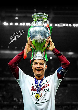 Cristiano Ronaldo holding the Euro 2016 trophy