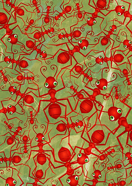 Grunge Cartoon Red Ants Background