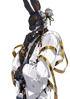 Anthropomorphic Rabbit Character in Traditional Attire