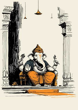 Ganesha seated in a temple