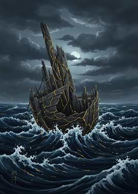 Ghost Ship in Stormy Seas