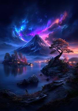 Enchanting Mountain Lake Aurora