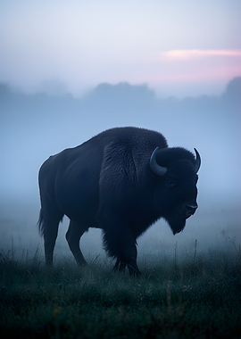 Bison in Foggy Sunrise