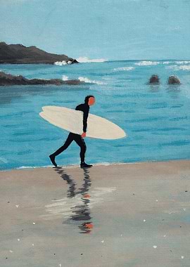 Surfer Walking on Beach