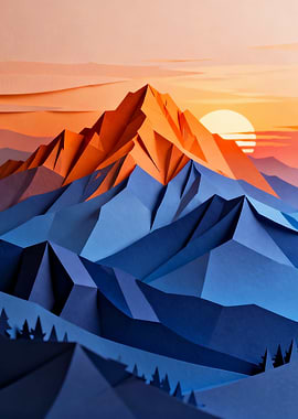 Papercraft Mountain Sunset