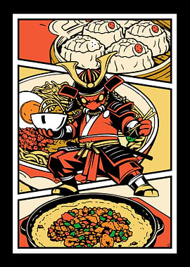 Samurai Warrior with Asian Food