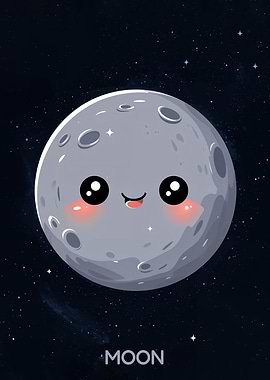 Cute Cartoon Moon with Stars