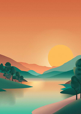 Serene Mountain Lake Sunset