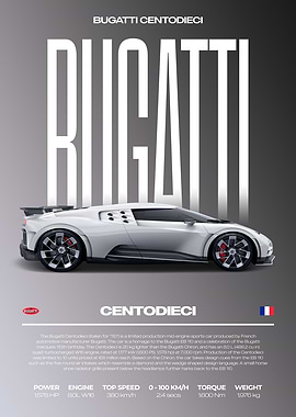Bugatti Centodieci Car Poster
