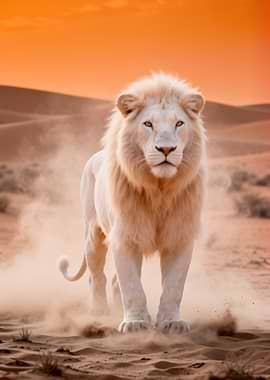 Majestic White Lion in Desert