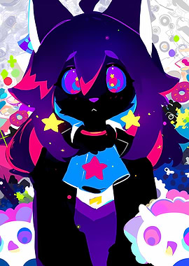 Cute Anime Cat Character with Stars