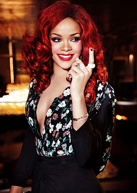 Rihanna with Red Hair and Floral Top