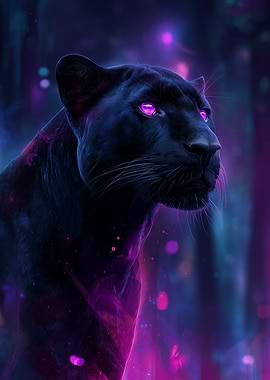 Black Panther with Neon Glow