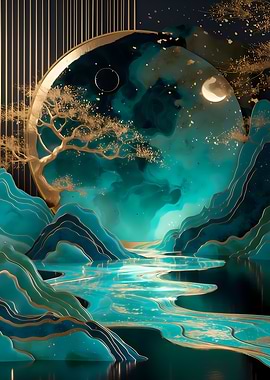 Asian Landscape with Moon