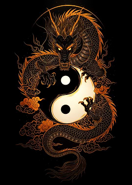 Dragon and Yin Yang Symbol