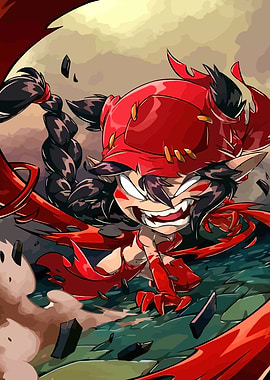 Aggressive Chibi Character in Red