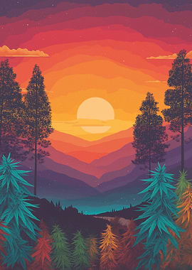 Pixel Art Sunset Landscape