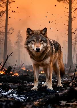 Wolf in a Forest Fire