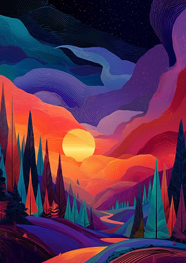 Vibrant Mountain Sunset Landscape