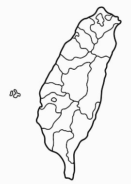 Outline map of Taiwan with administrative divisions